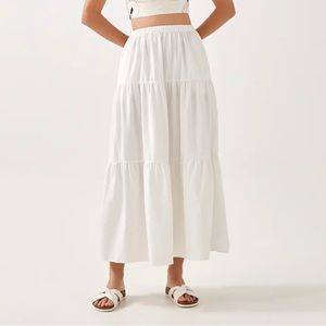 White Tiered Linen Maxi Skirt